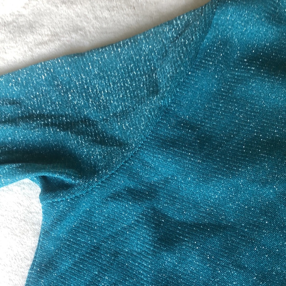 β¬οΈ % OFF Icecapades XS S SM Sheer Long sleeve sparkle Teal blouse dress shirt - Picture 4 of 8